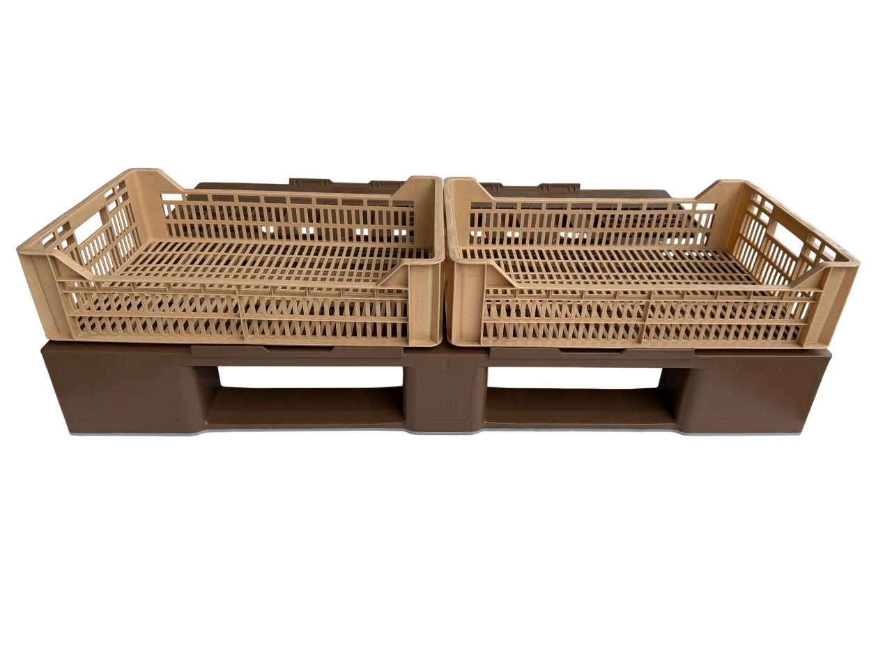 pallet in plastica con bordini contenimento cassette vipall800cu marrone 1200x800p logisto